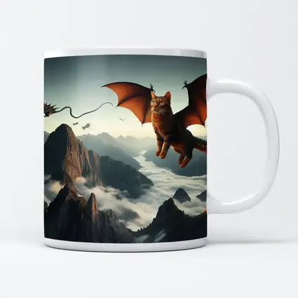 Flying Cat Dragon Over Misty Mountains