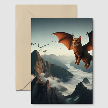 Flying Cat Dragon Over Misty Mountains