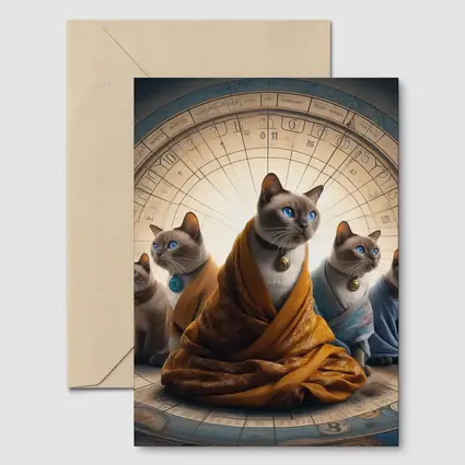 Siamese Cats Robed Zodiac Wheel Background