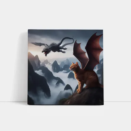 Orange Cat Dragon Wings Misty Mountain Fantasy