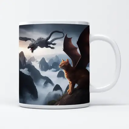 Orange Cat Dragon Wings Misty Mountain Fantasy