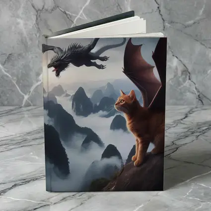 Orange Cat Dragon Wings Misty Mountain Fantasy