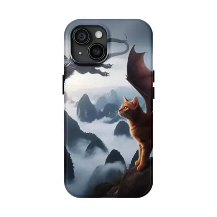 Orange Cat Dragon Wings Misty Mountain Fantasy