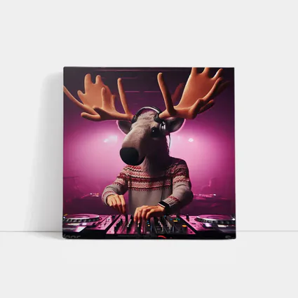 Moose DJ Spinning Records Pink Neon Club