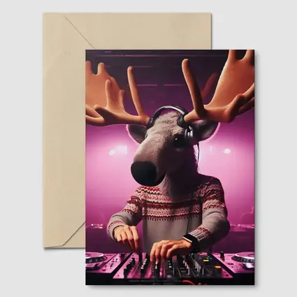 Moose DJ Spinning Records Pink Neon Club