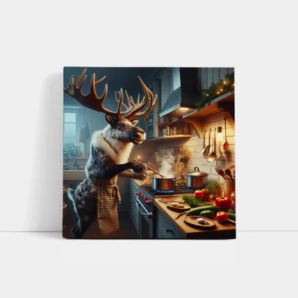 Reindeer Chef Cooking in Cozy Kitchen