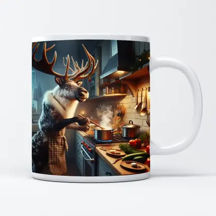 Reindeer Chef Cooking in Cozy Kitchen