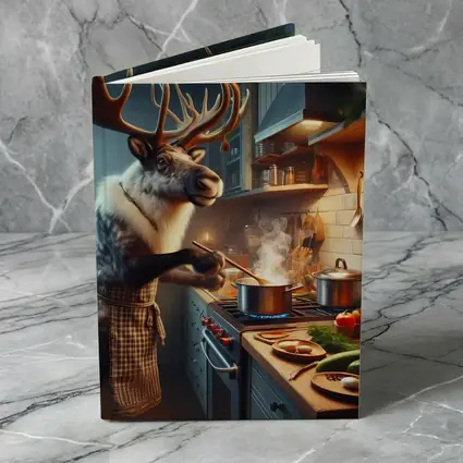 Reindeer Chef Cooking in Cozy Kitchen