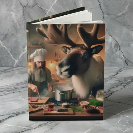 Caribou Chef Cooking in Rustic Kitchen