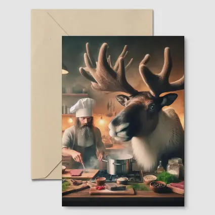 Caribou Chef Cooking in Rustic Kitchen