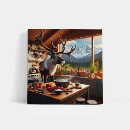 Caribou Cooking in Mountain Cabin Kitchen