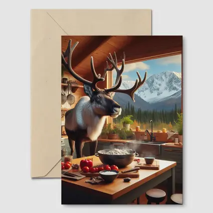 Caribou Cooking in Mountain Cabin Kitchen