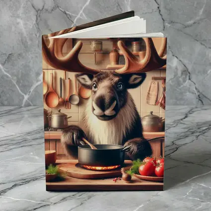 Moose Chef Cooking in Rustic Kitchen
