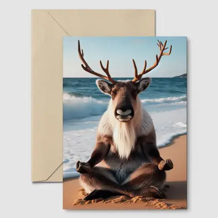 Reindeer Meditating on Sunny Beach