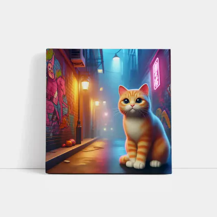 Orange Tabby Cat Neon Alley Graffiti Street