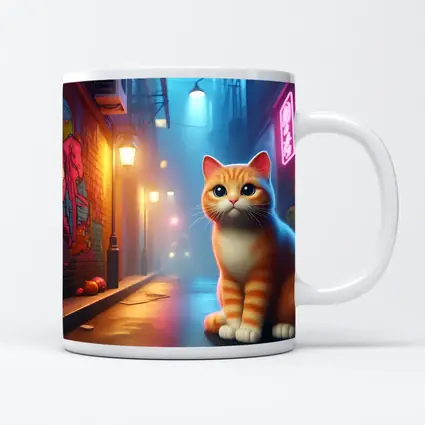 Orange Tabby Cat Neon Alley Graffiti Street