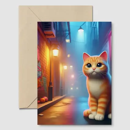 Orange Tabby Cat Neon Alley Graffiti Street