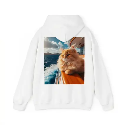 Fluffy Orange Cat on Yacht Ocean
