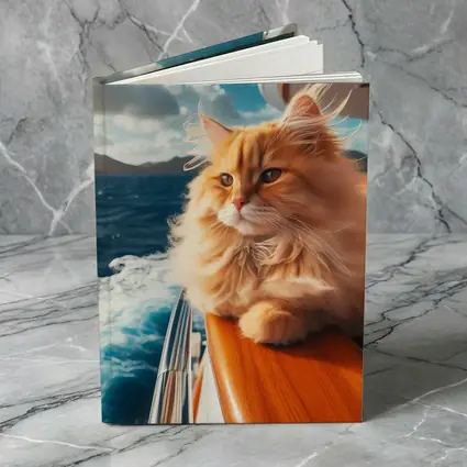 Fluffy Orange Cat on Yacht Ocean