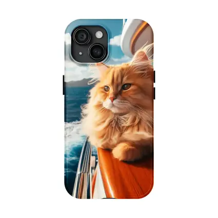 Fluffy Orange Cat on Yacht Ocean