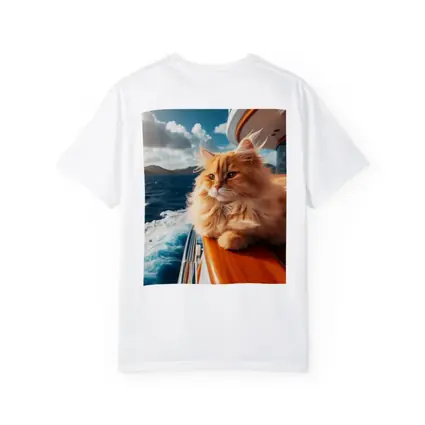 Fluffy Orange Cat on Yacht Ocean