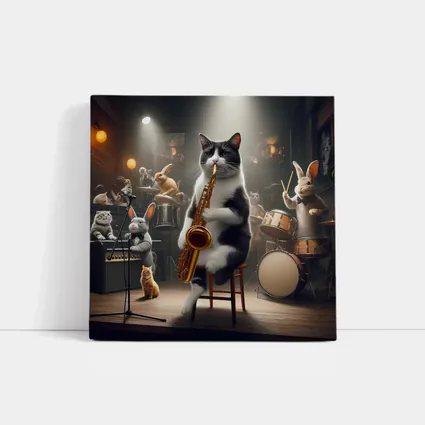 Cat Playing Saxophone Jazz Club Stage