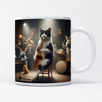 Cat Playing Saxophone Jazz Club Stage