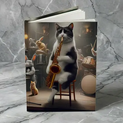 Cat Playing Saxophone Jazz Club Stage