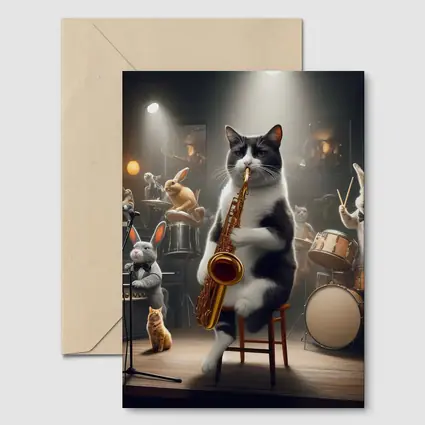 Cat Playing Saxophone Jazz Club Stage