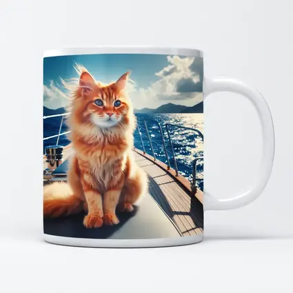 Orange Maine Coon Cat On Sailing Yacht