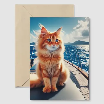 Orange Maine Coon Cat On Sailing Yacht