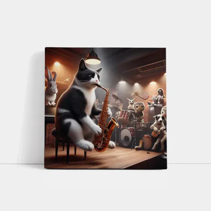 Tuxedo Cat Playing Saxophone Jazz Band