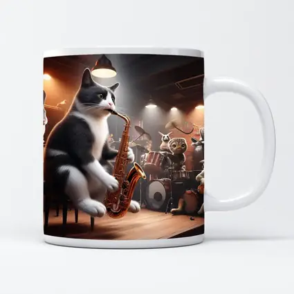 Tuxedo Cat Playing Saxophone Jazz Band