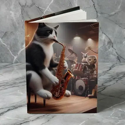 Tuxedo Cat Playing Saxophone Jazz Band