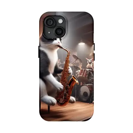 Tuxedo Cat Playing Saxophone Jazz Band