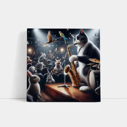 Cat Playing Saxophone On Concert Stage