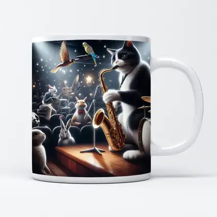 Cat Playing Saxophone On Concert Stage