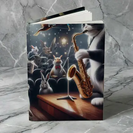 Cat Playing Saxophone On Concert Stage