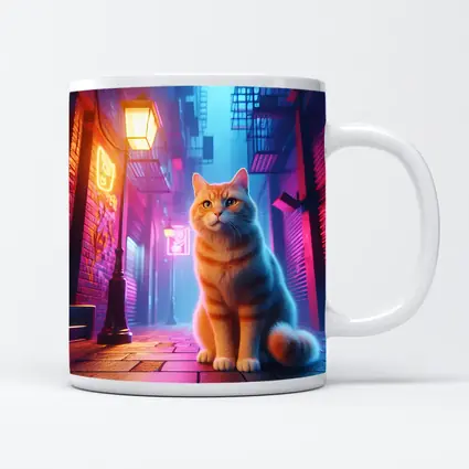 Orange Tabby Cat Neon City Alley