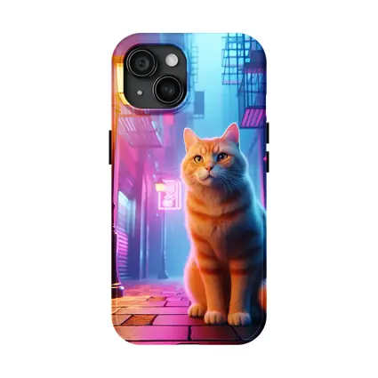 Orange Tabby Cat Neon City Alley