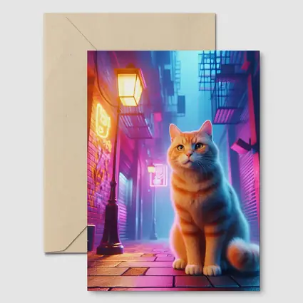Orange Tabby Cat Neon City Alley