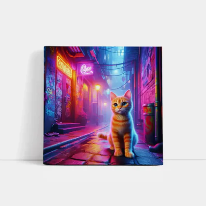 Orange Tabby Cat Neon Alley Cyberpunk
