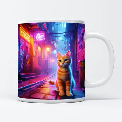 Orange Tabby Cat Neon Alley Cyberpunk