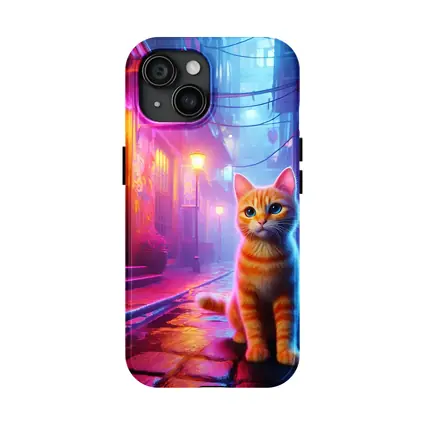 Orange Tabby Cat Neon Alley Cyberpunk