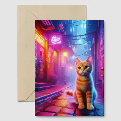 Orange Tabby Cat Neon Alley Cyberpunk