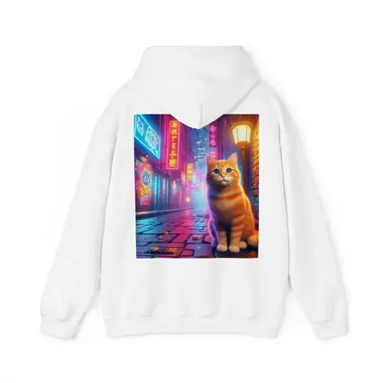 Orange Tabby Cat Neon City Night Street