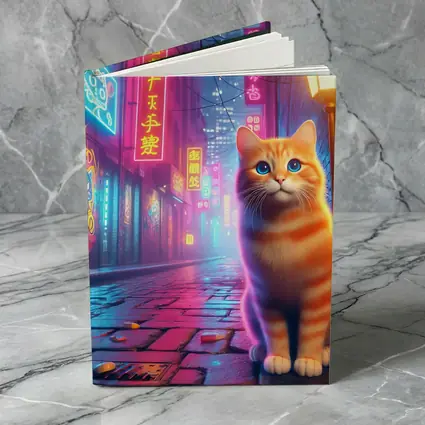 Orange Tabby Cat Neon City Night Street