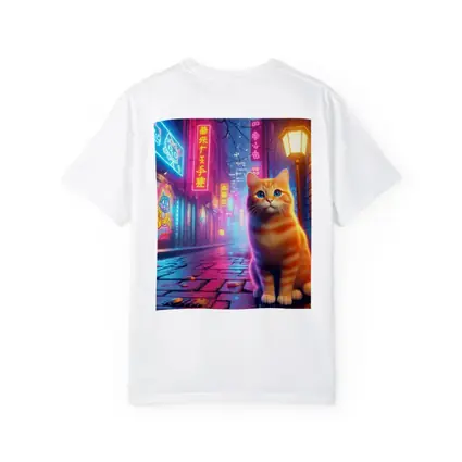Orange Tabby Cat Neon City Night Street