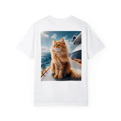 Fluffy Orange Cat Sitting On Luxury Yacht