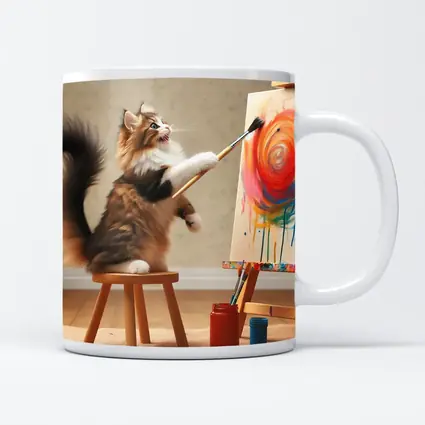 Fluffy Cat Painting Colorful Canvas Art